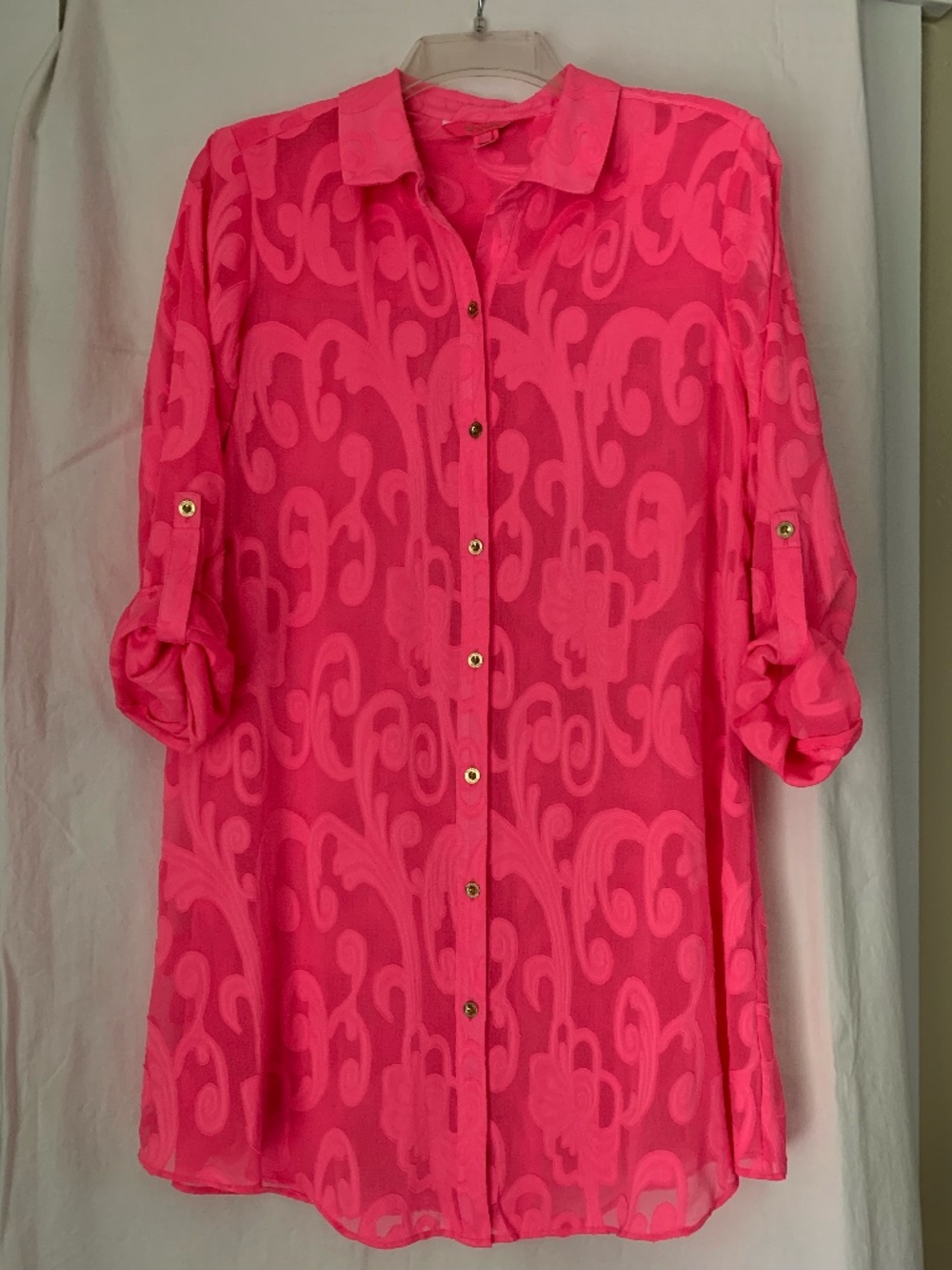 Lilly Pulitzer neon pink 'Natalie' button down cover-up shirt